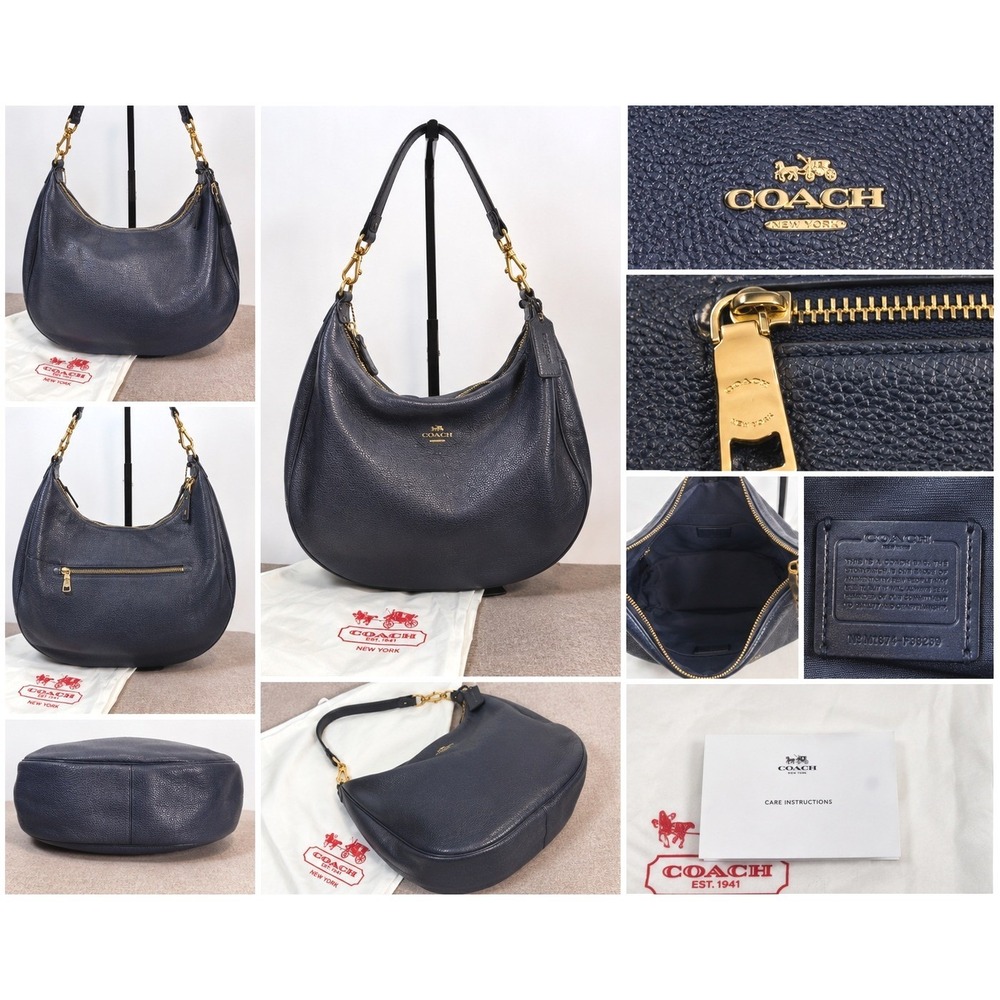 Coach Harley Hobo Bag Navy Blue Pebble Leather Gold Hardware F38259 Shoulder